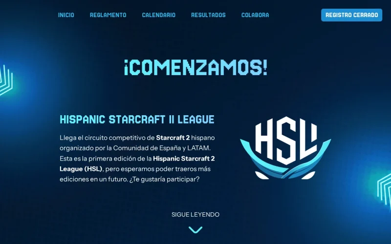 Captura de la web de Hispanic Starcraft League