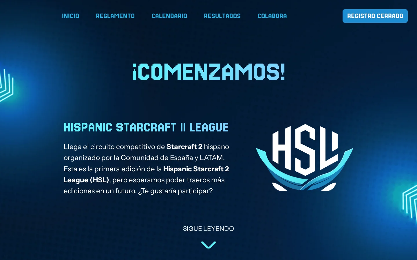 Captura de la web de Hispanic Starcraft League